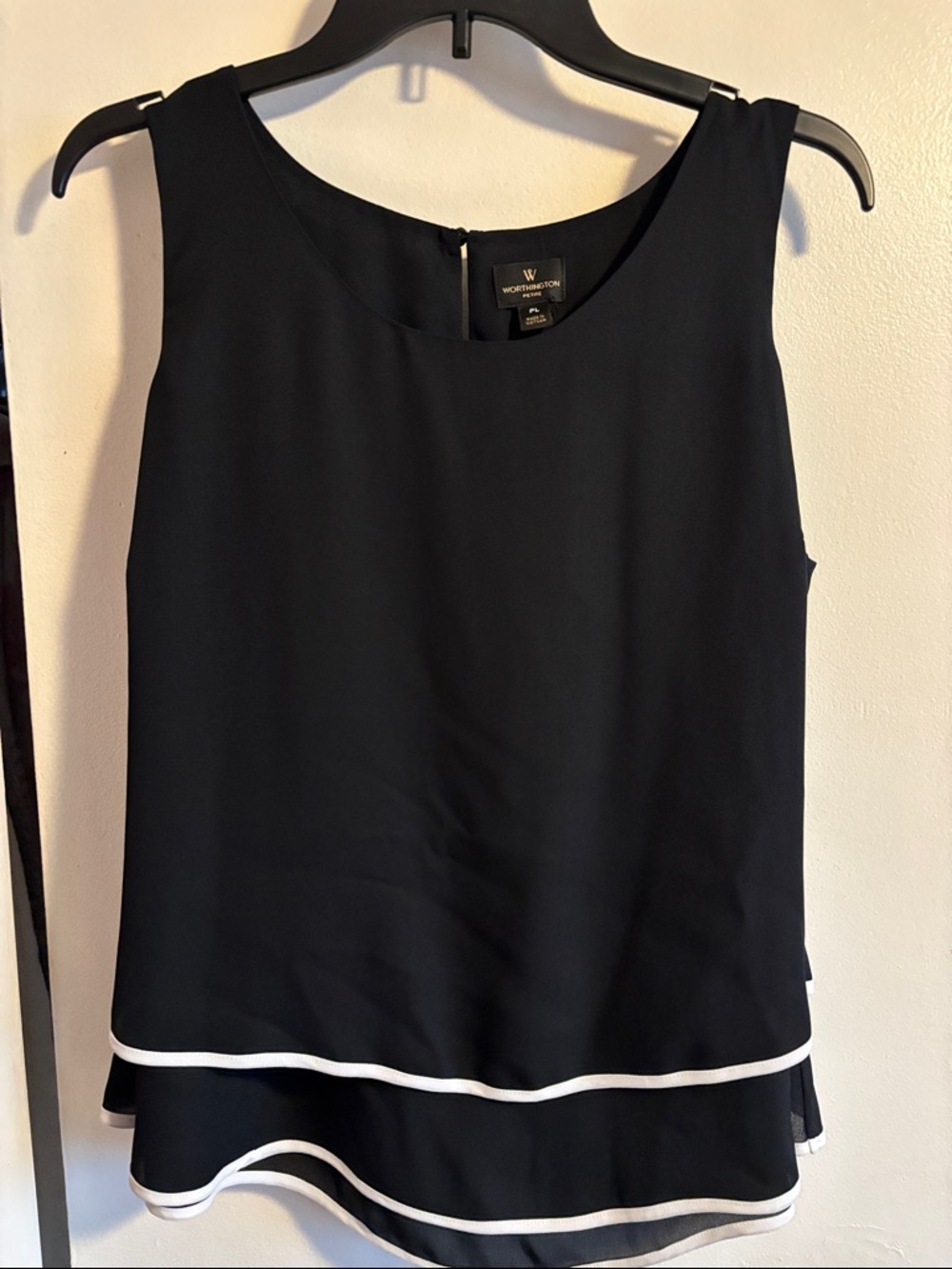 Worthington Black Sleeveless Layered Camisole with White Trim